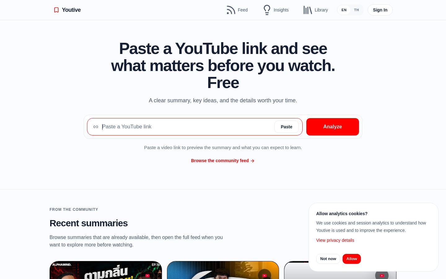 Preview of YouTube summary and transcript app