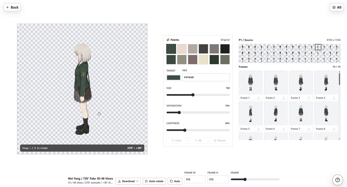 Preview of Anime turnaround spritesheet tool